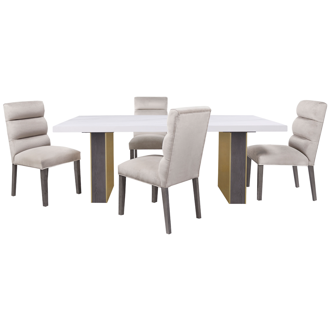 5 Pcs Carla Dining With Cultured Carrara Marble Top White And Gold