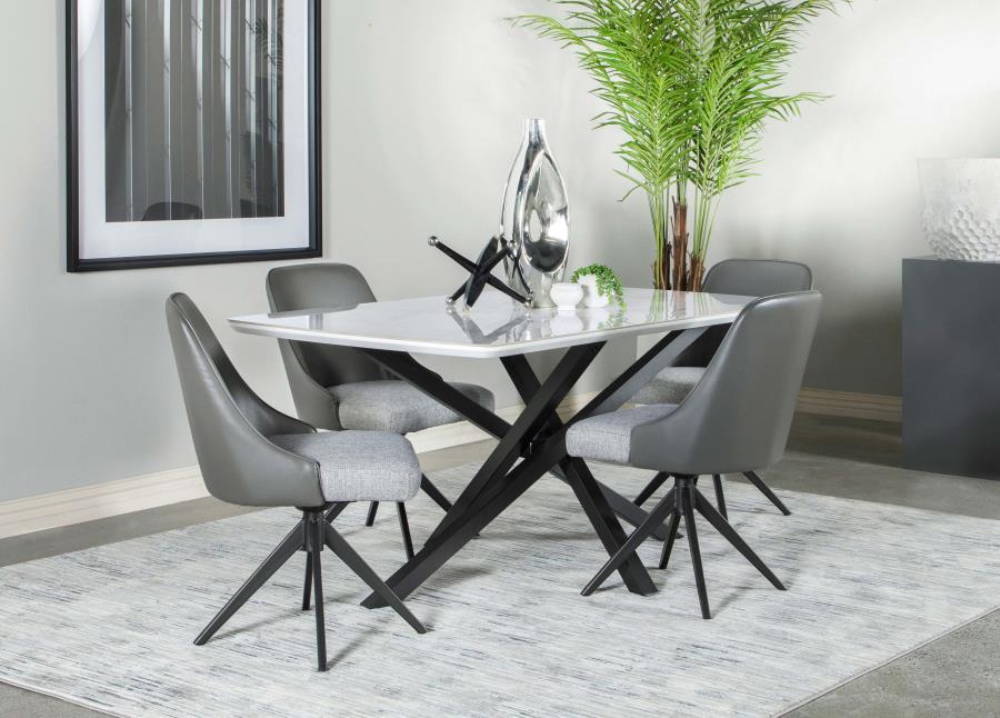 Paulita Rectangular Dining Table White And Gunmetal Set -110711-S5