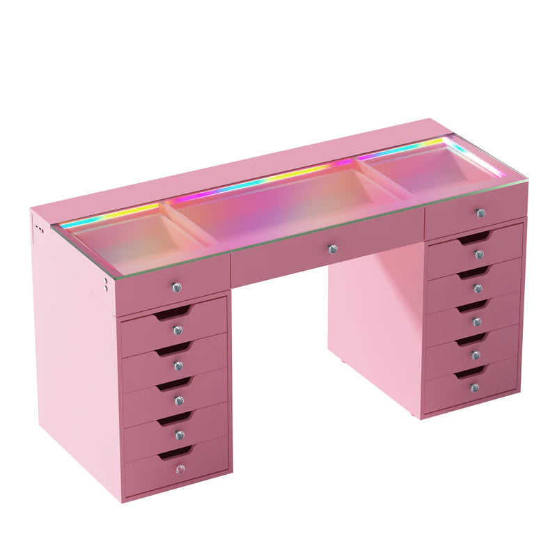 Eva Vanity Desk - 13 Storage Drawers with Full Light VNT-EVA-C01-WHT