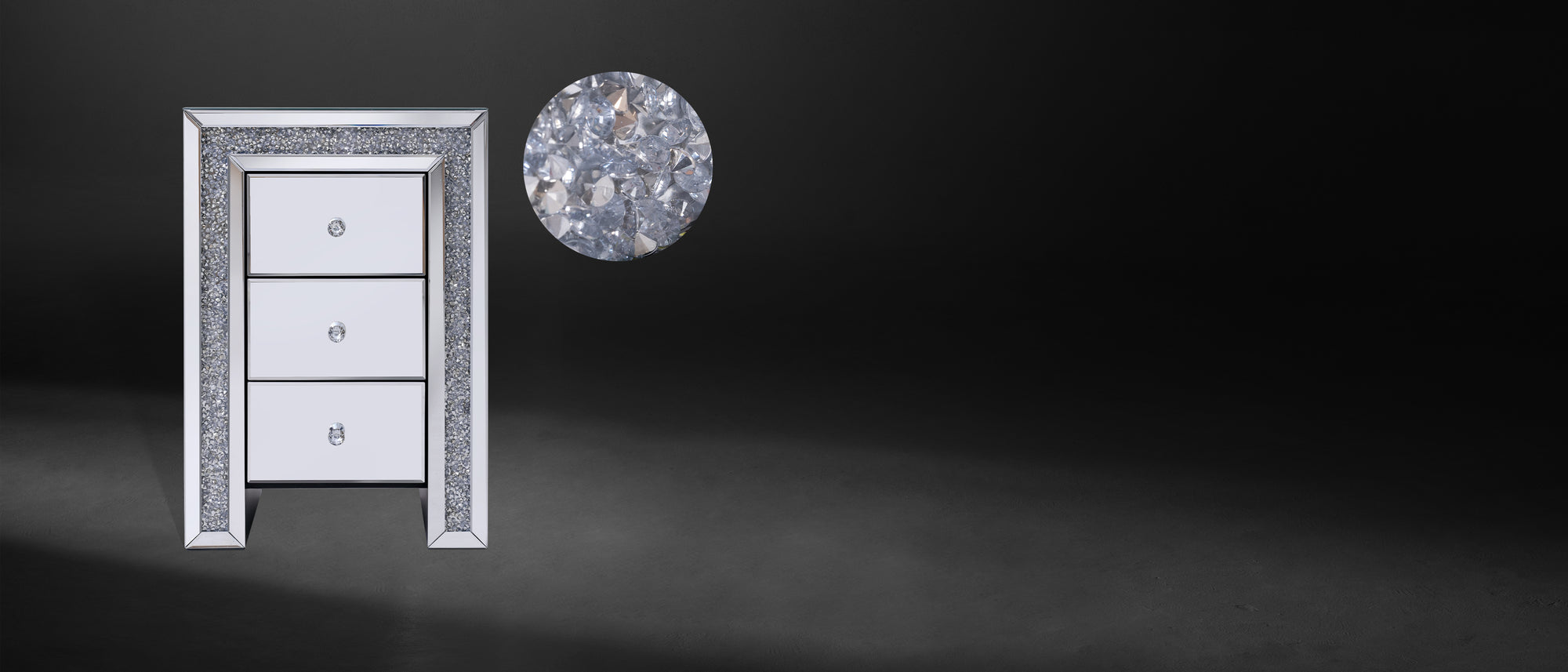 VANITII Crushed Diamonds LED Bedside Table X-THREE-TAB-LED-02-01