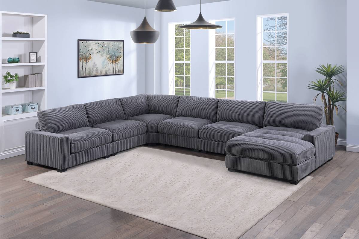 6-Piece Sectional Sofa -Grey Corduroy- #163