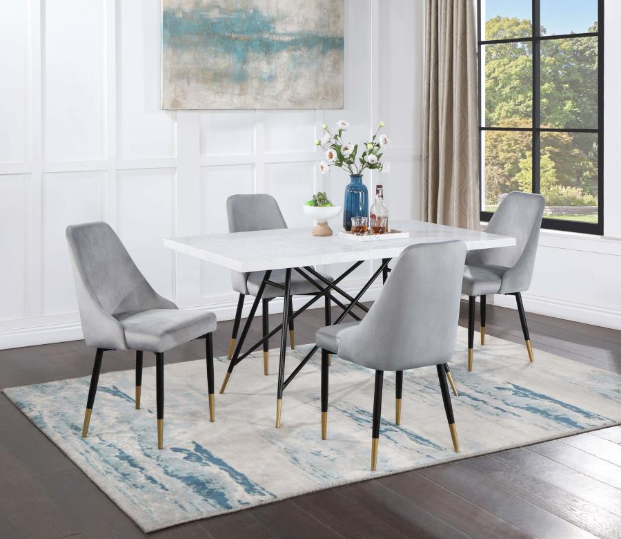 Gabrielle 5-piece Marble Top Rectangular Dining Table Set White and Grey - 190361-S5