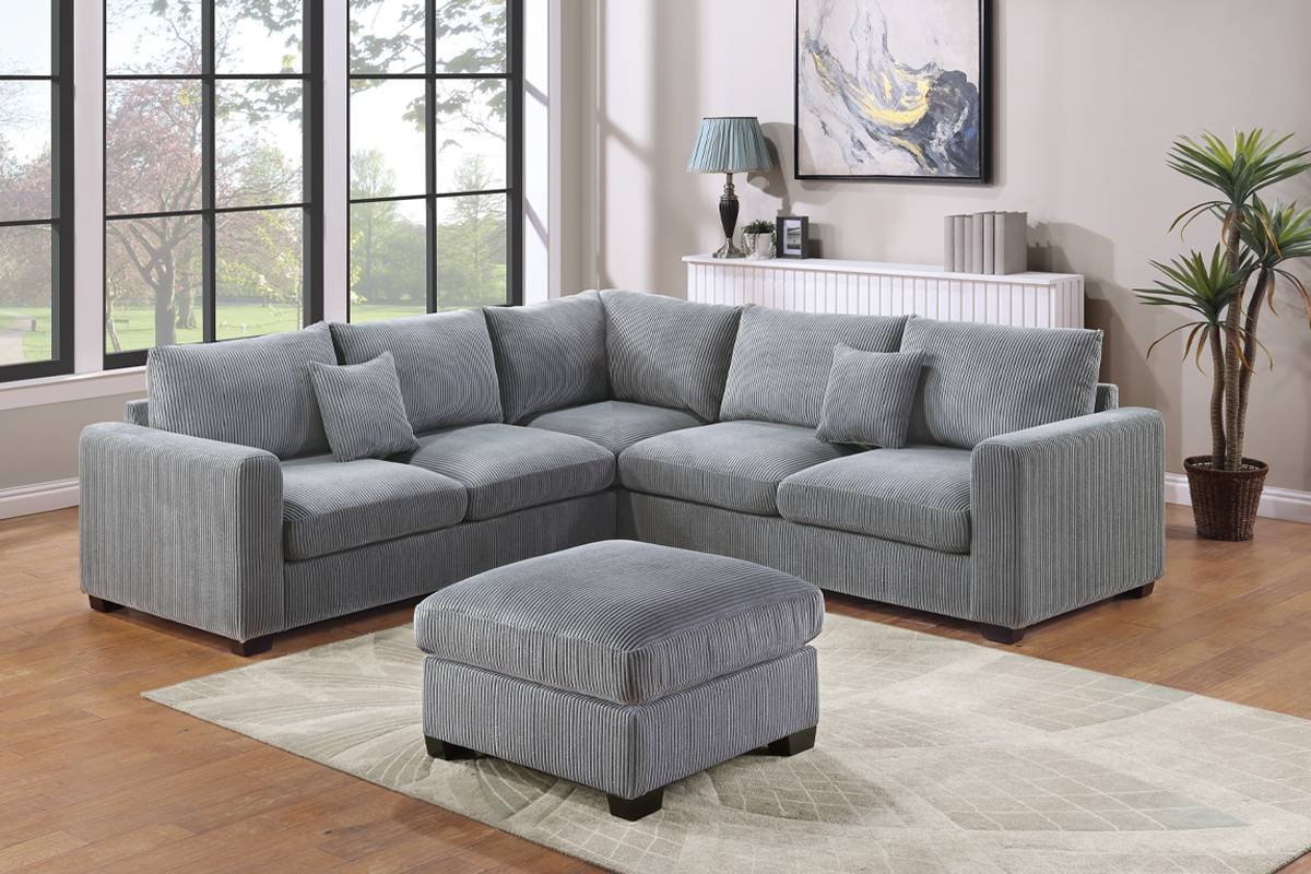 4-PC Corduroy Sectional Sofa with Ottoman F8890/F8891