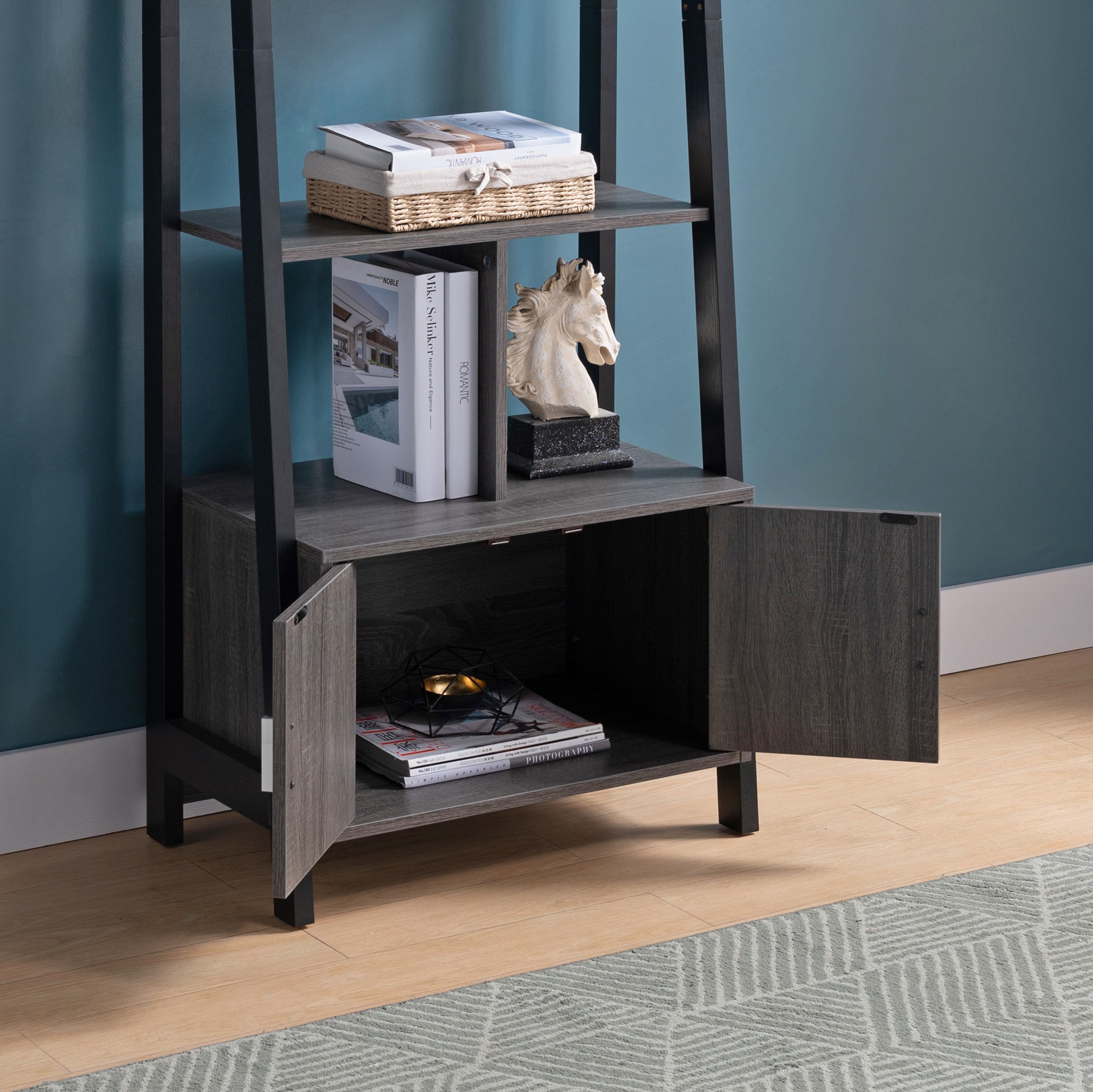 213028 | BOOKCASE - DISTRESSED GREY & BLACK