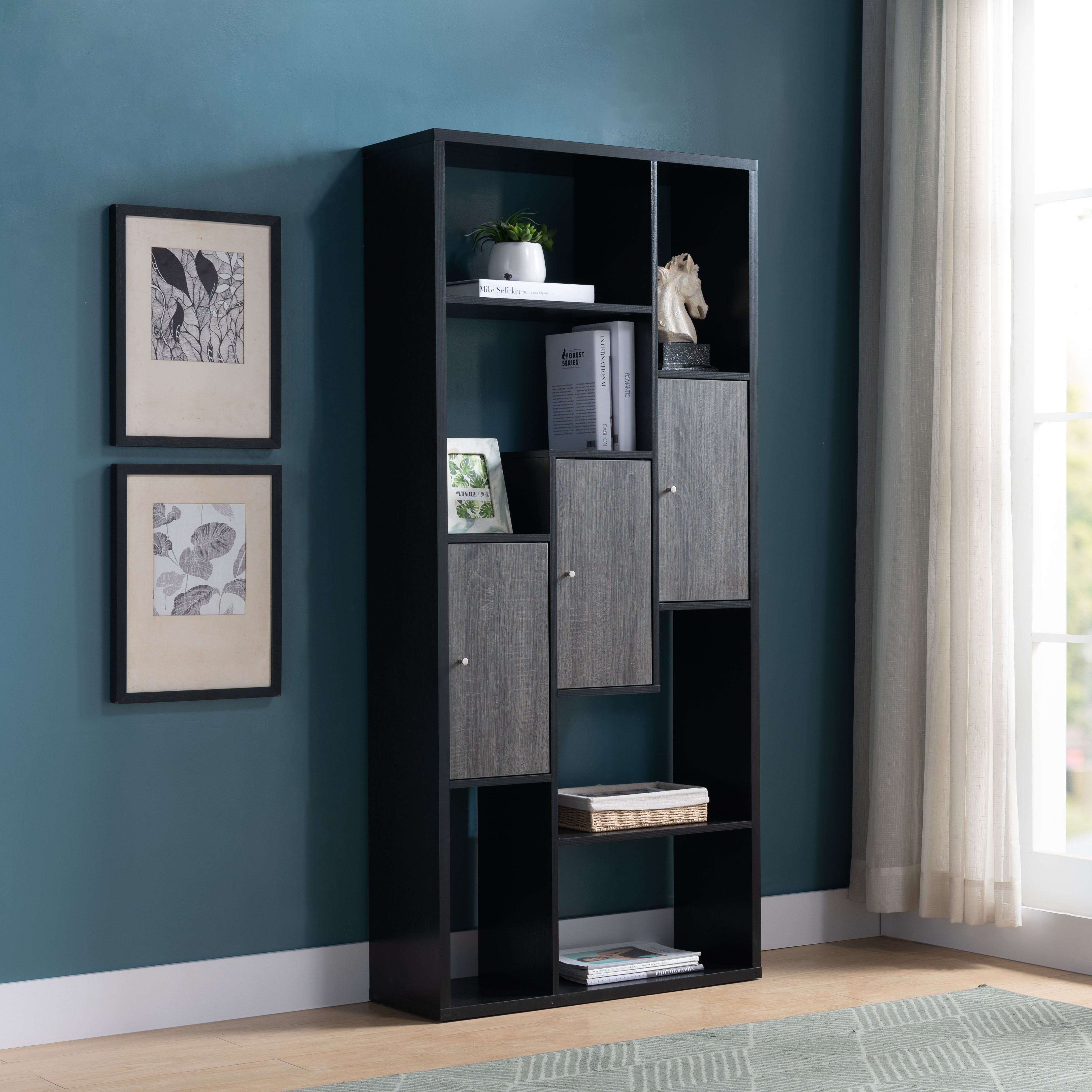 213041 | BOOKCASE - BLACK & DISTRESSED GREY