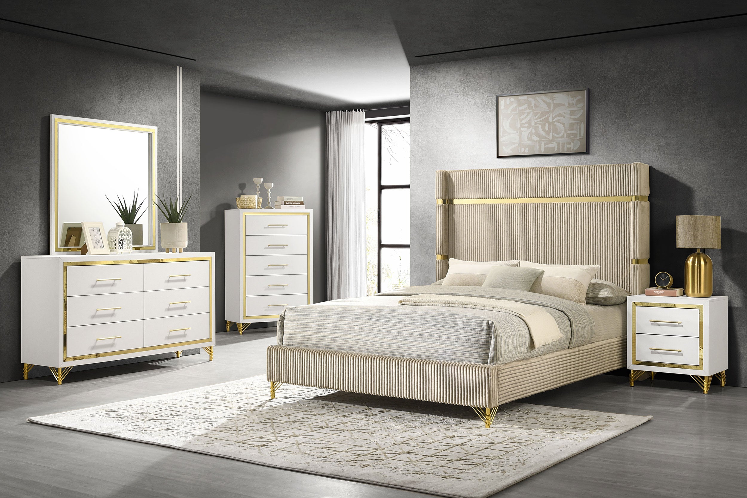 Lucia Upholstered Wingback Panel Bed Beige - 224731Q