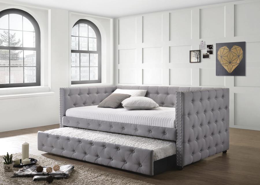 Mockern Tufted Upholstered Daybed with Trundle Grey-302161