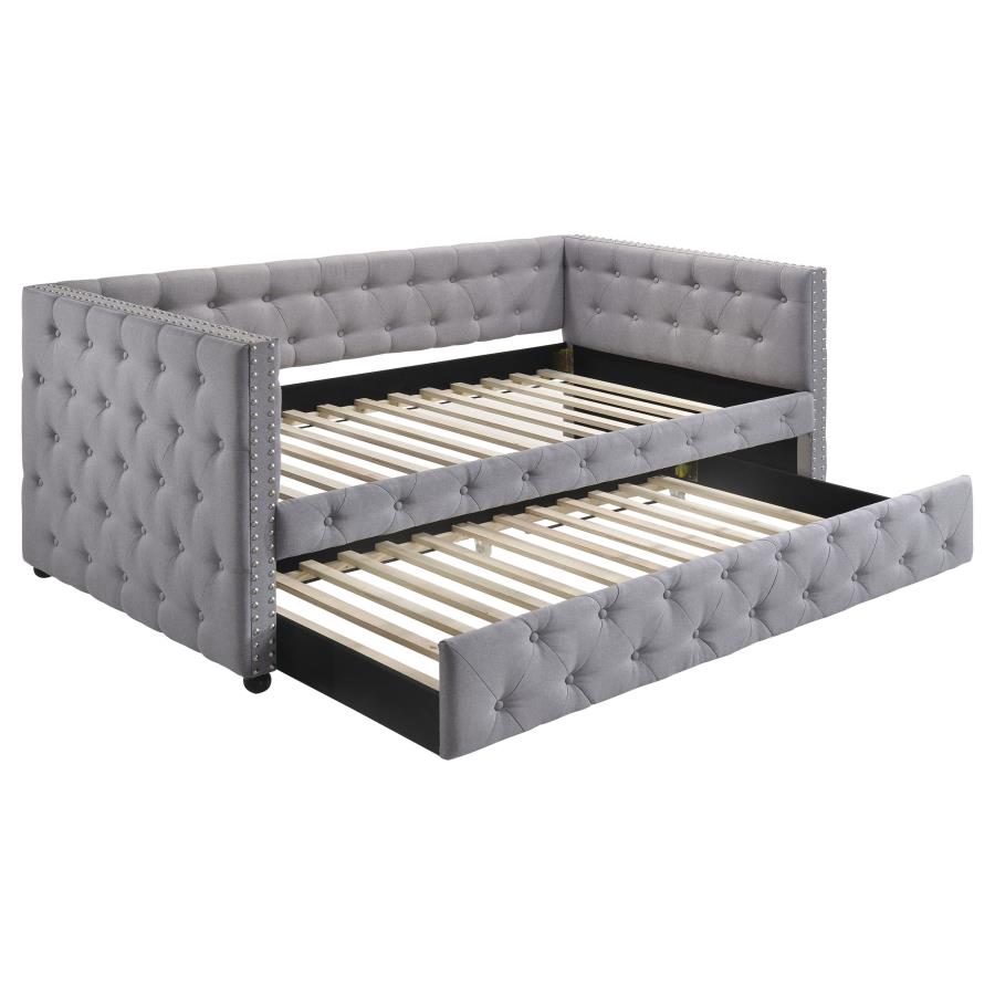 Mockern Tufted Upholstered Daybed with Trundle Grey-302161