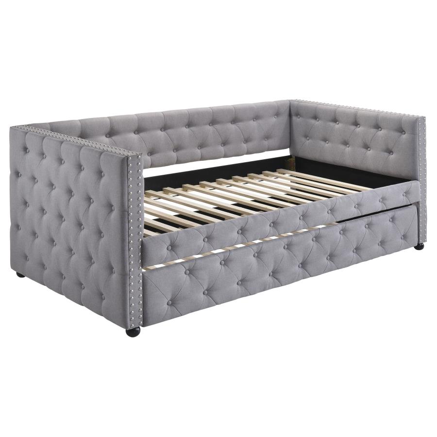 Mockern Tufted Upholstered Daybed with Trundle Grey-302161