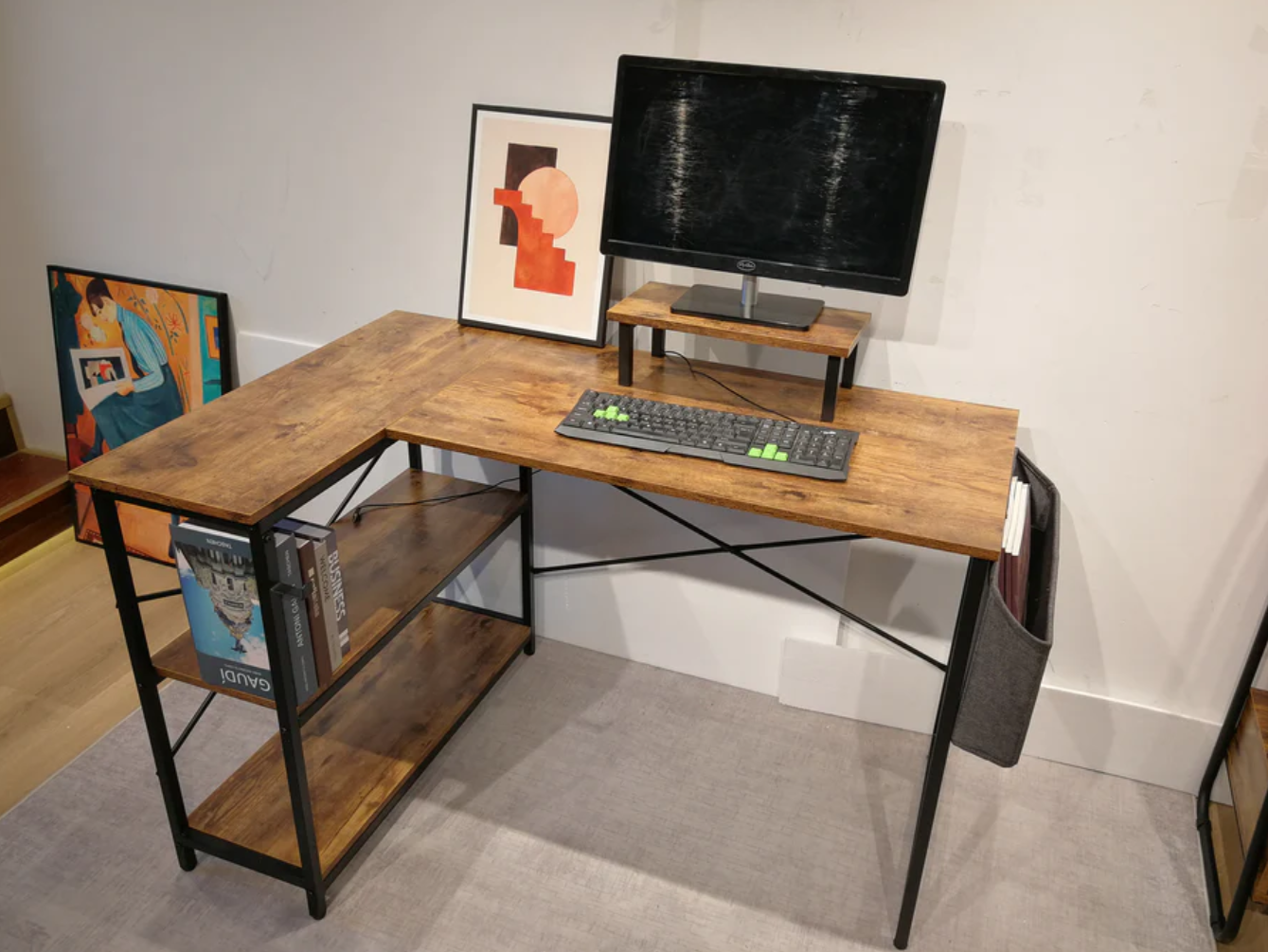 Desk, L shape, metal/wood Corner Desk-3351