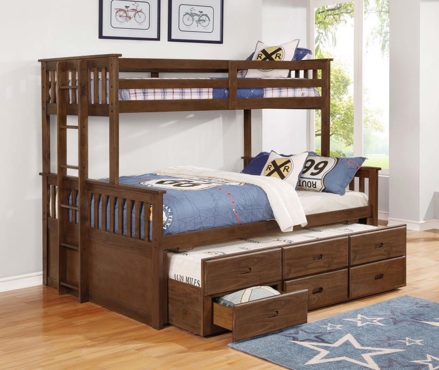 Atkin Twin Extra Long over Queen 3-drawer Bunk Bed Weathered Walnut-461147