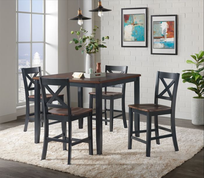 Carmel Dark Farmhouse 5 Piece Counter Height Dining Set - VH515