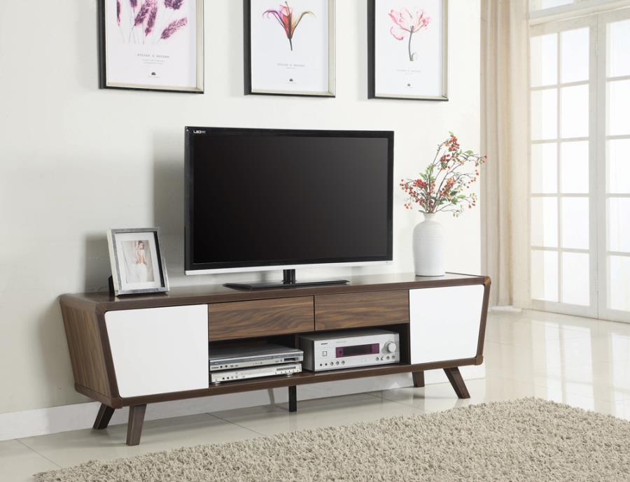 Alvin 2-Drawer TV Console Dark Walnut And Glossy White - 700793