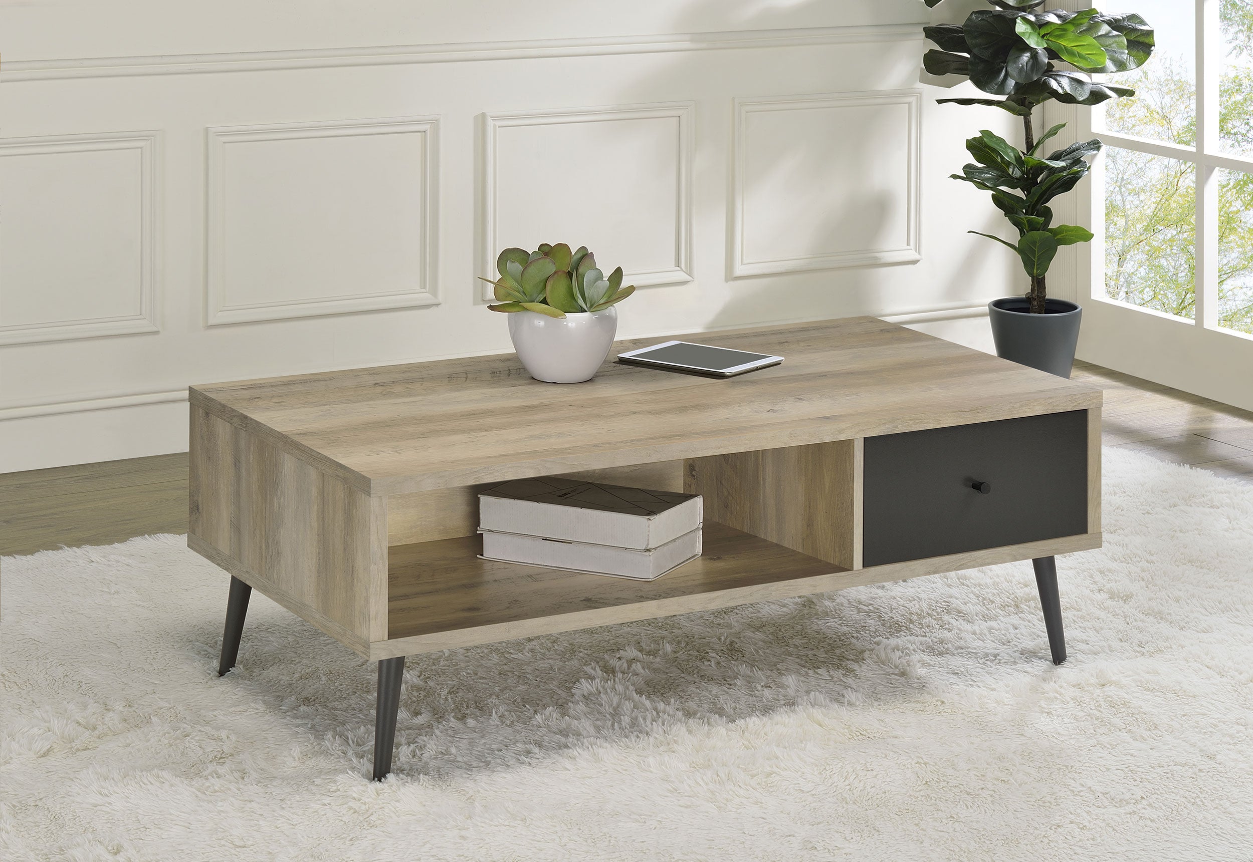 Welsh1-Drawer Rectangular Engineered Wood Coffee Table With Storage Shelf Antique Pine And Grey-701038