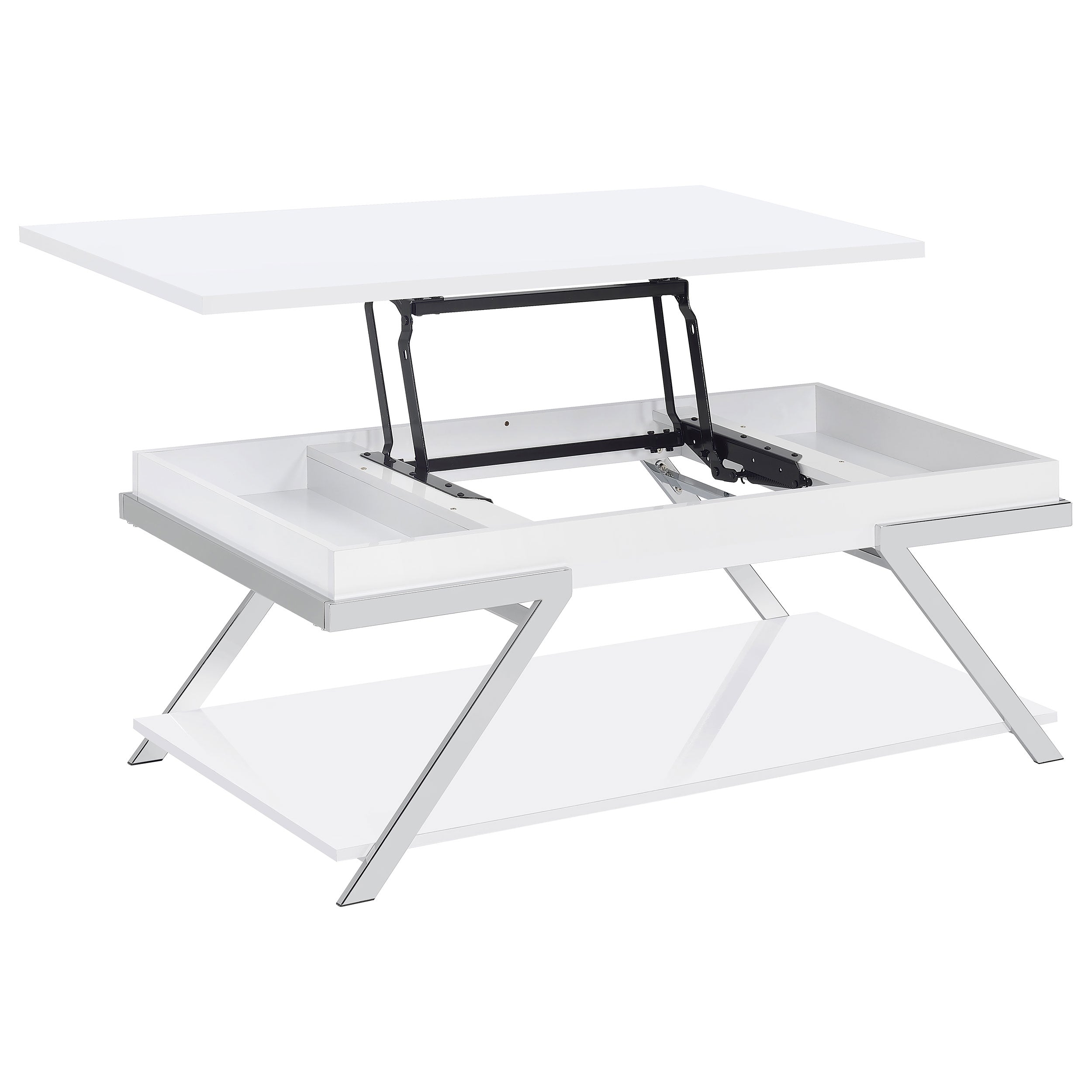 Marcia Wood Rectangular Lift Top Coffee Table White High Gloss And Chrome-708158