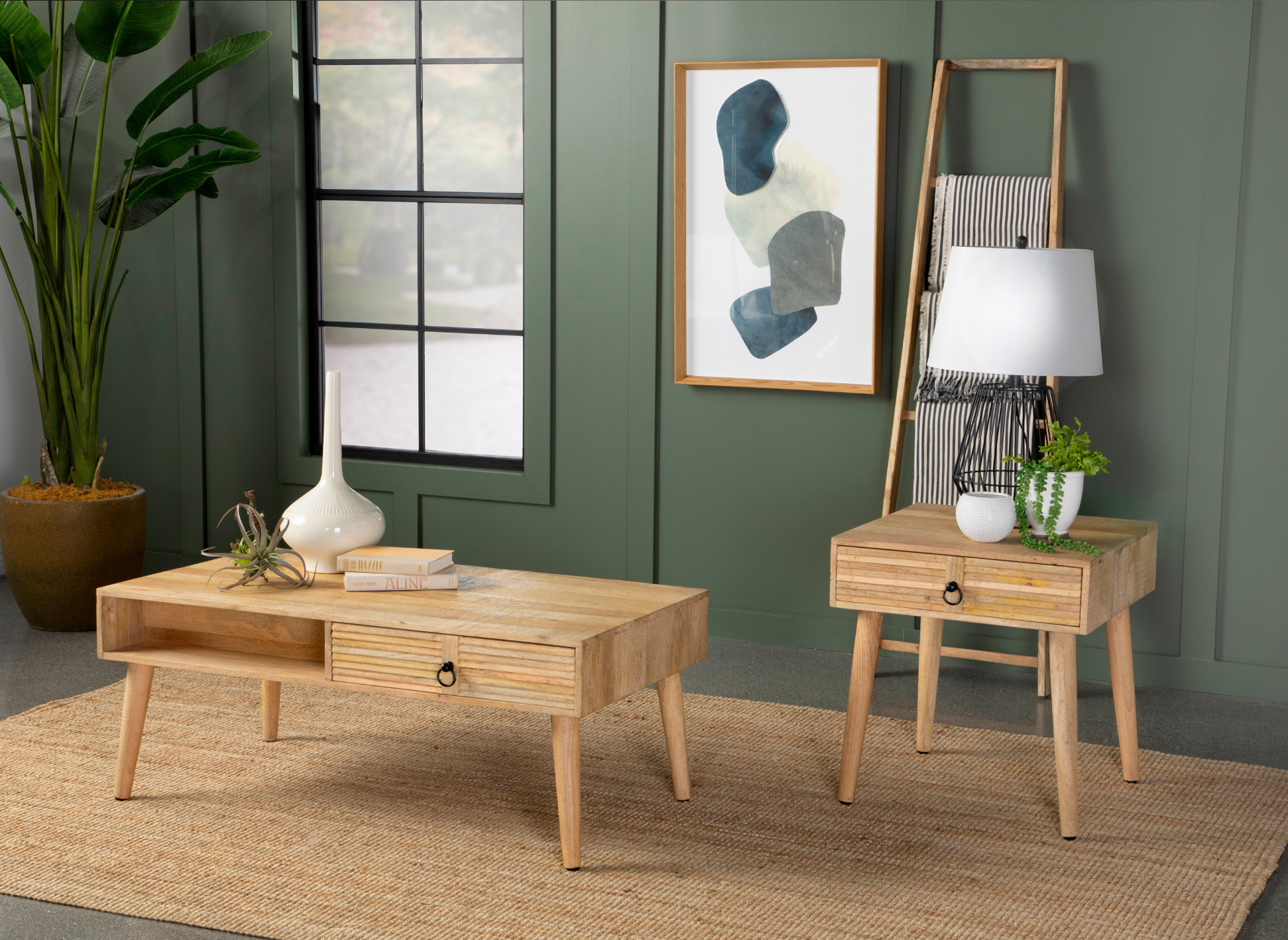 Zabel Rectangular 1-Drawer Coffee Table Natural