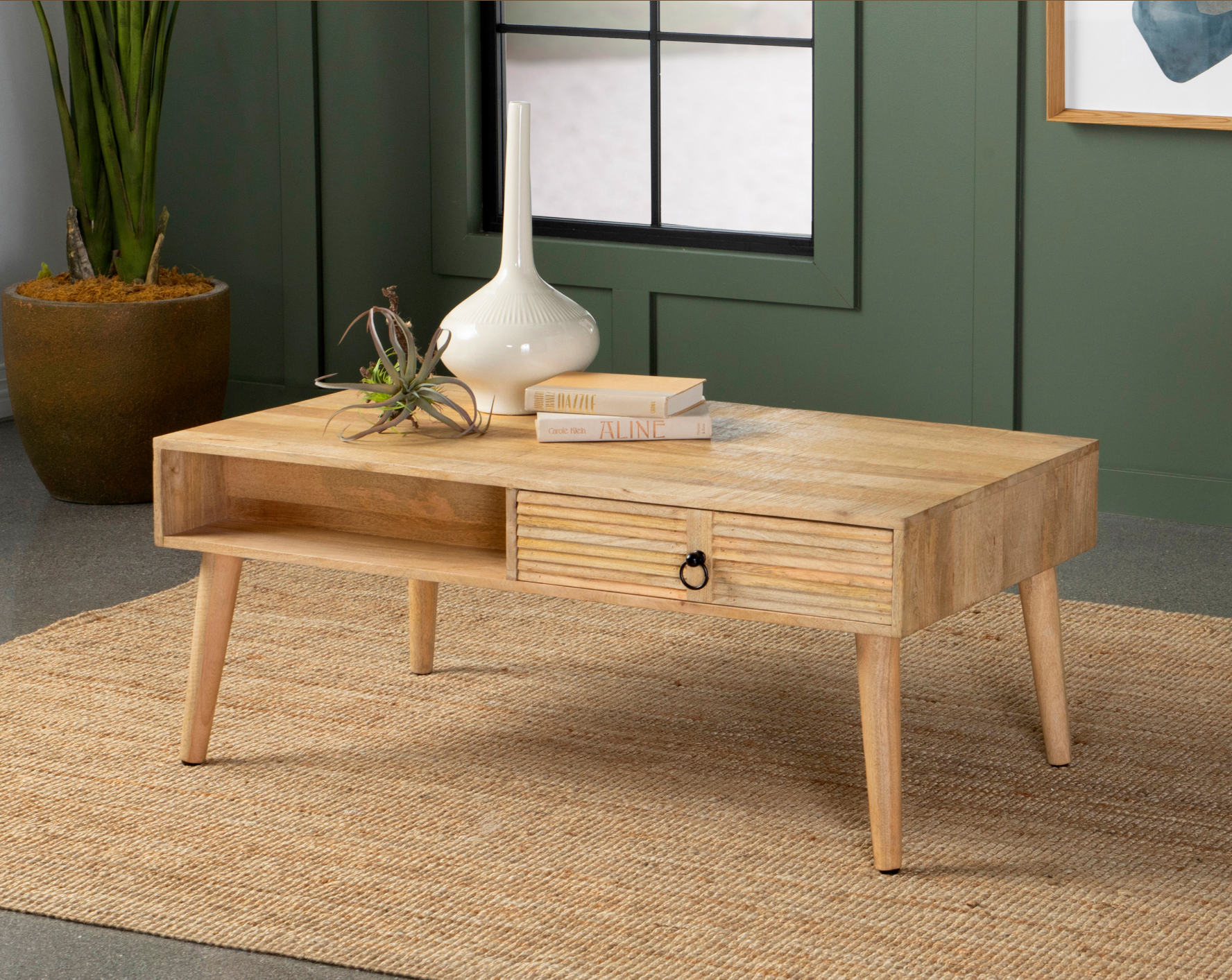 Zabel Rectangular 1-Drawer Coffee Table Natural