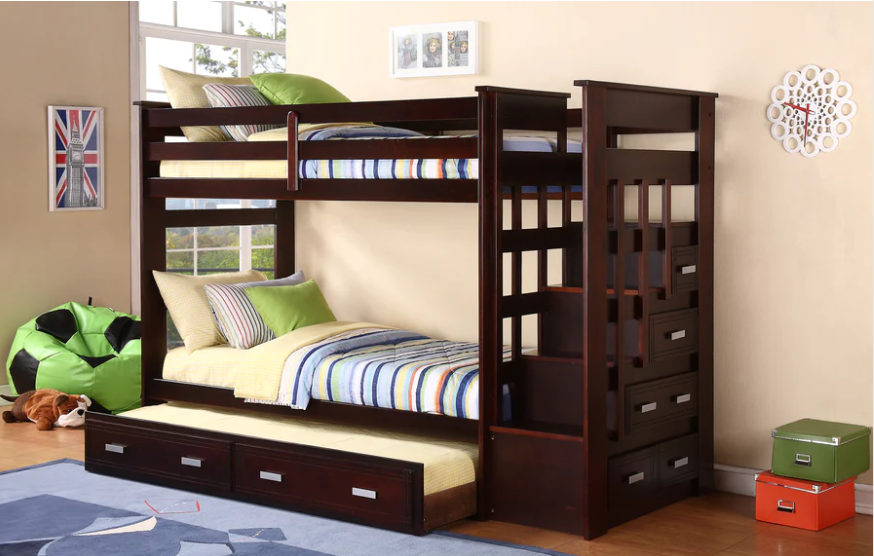 Twin / Twin Ladder Bunk Bed Pullout Trundle Bed-868