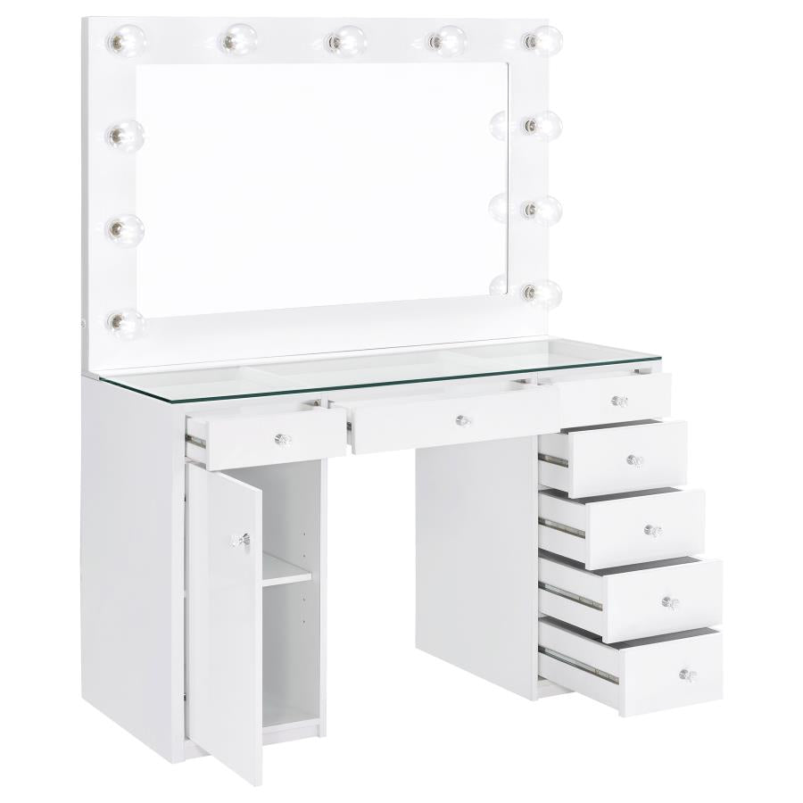 Acena 7-drawer Vanity Set with Lighting White High Gloss - 931143