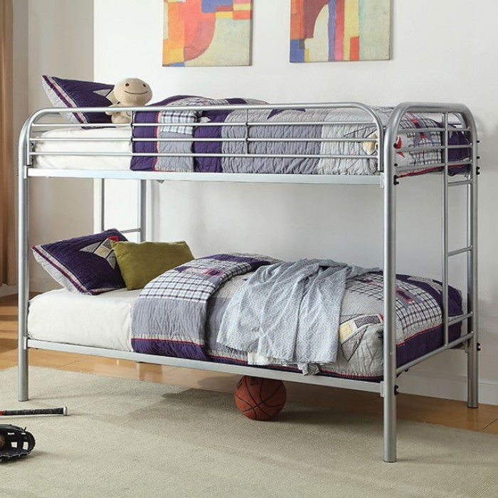 Twin/ Twin Bunk Bed Silver with Mattresses