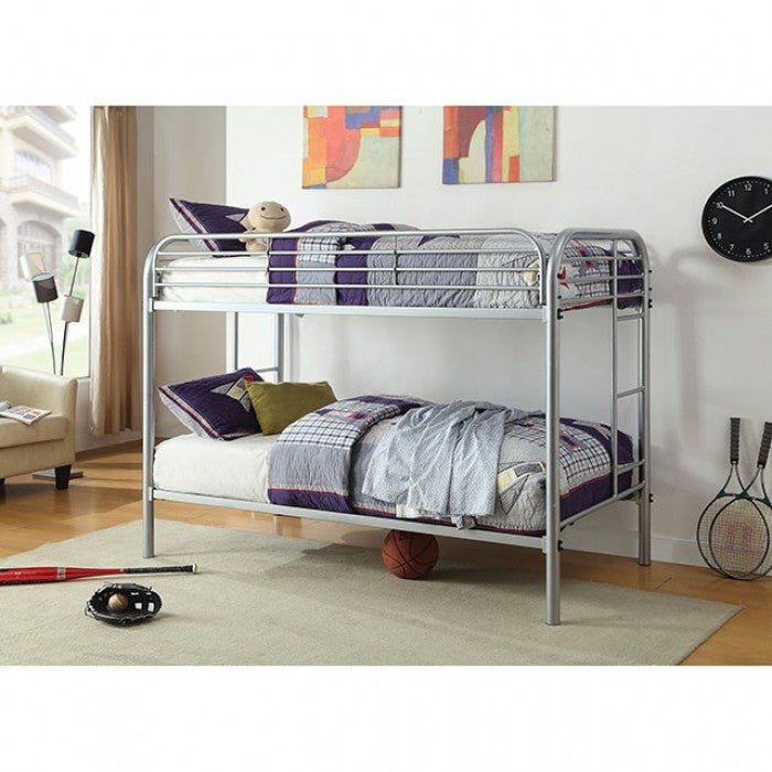 Twin/ Twin Bunk Bed Silver with Mattresses