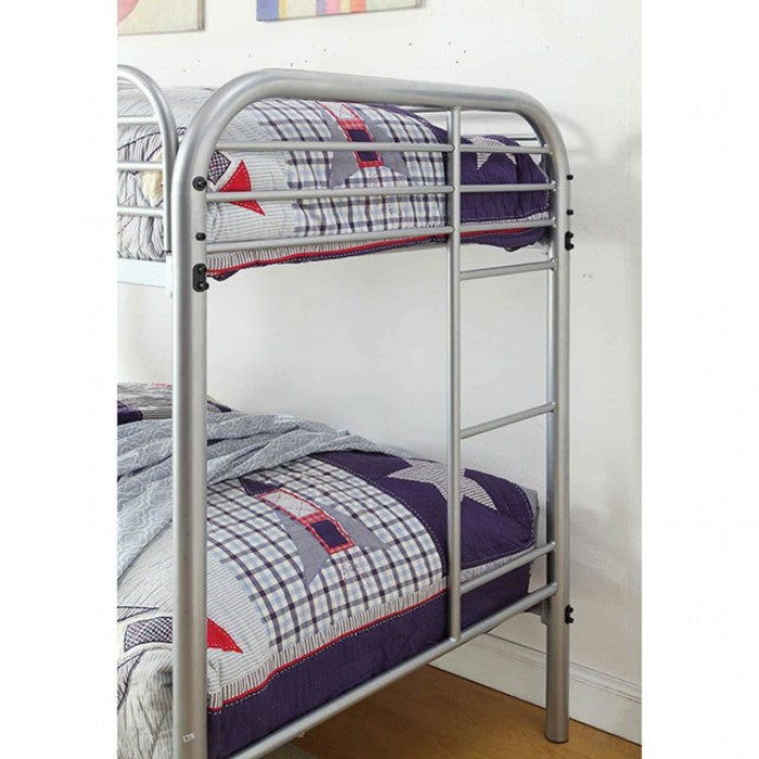 Twin/ Twin Bunk Bed Silver with Mattresses