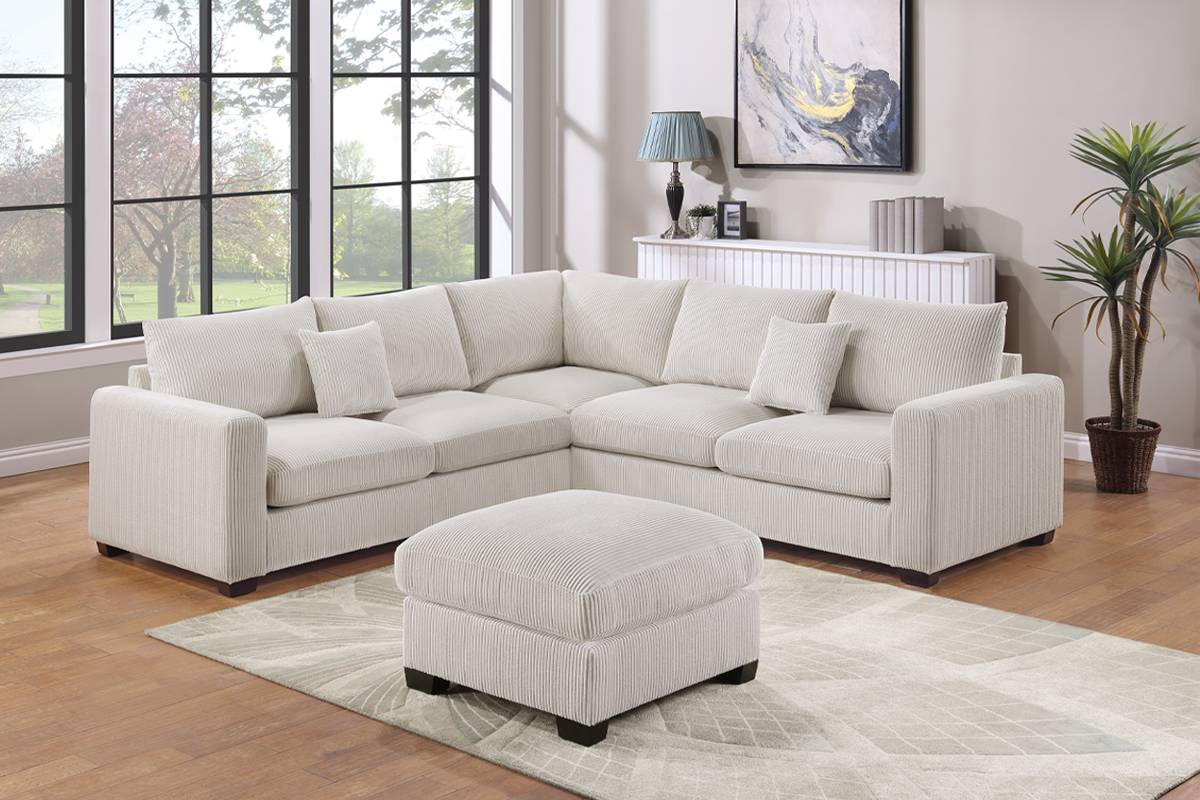 4-PC Corduroy Sectional Sofa with Ottoman F8890/F8891