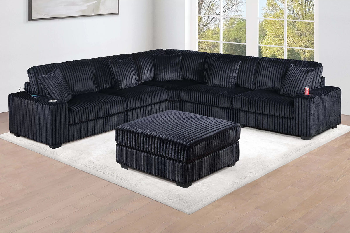6-Piece Modular Sectional with Ottoman - Black