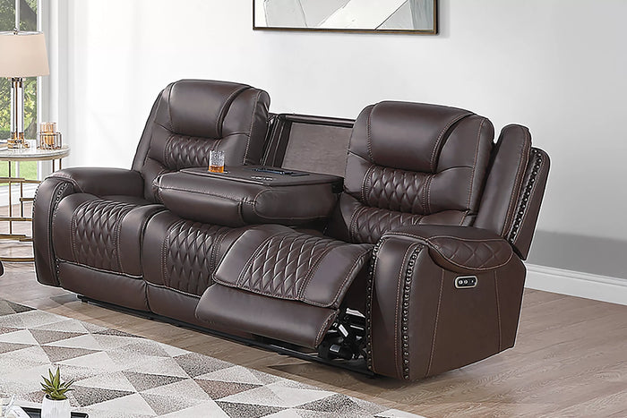 Power Reclining Sofa - Chocolate Leather Match