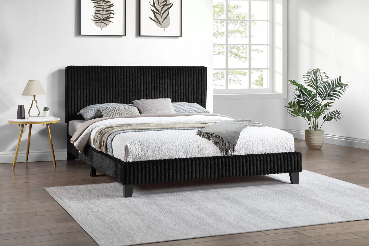 Queen Platform Bed - Black Corduroy