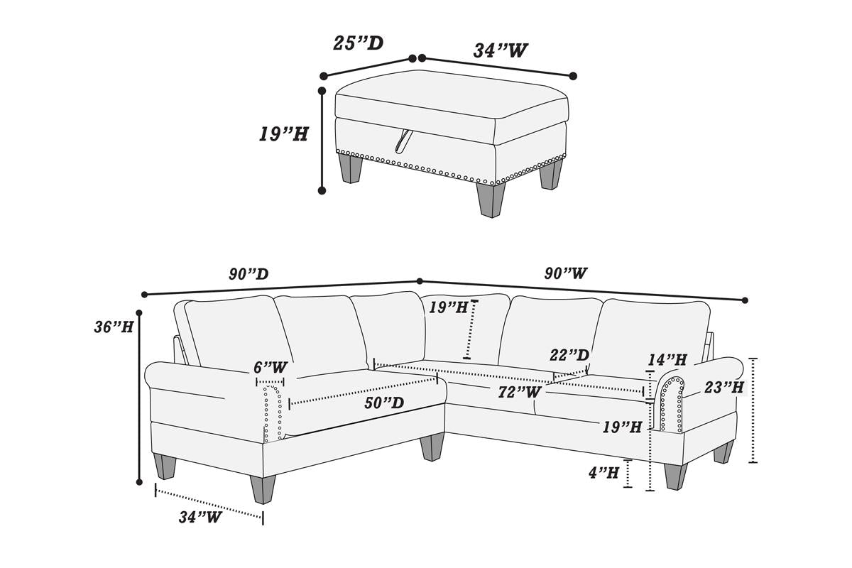 3-Pc Sectional W/2 Accent Pillow (Ottoman Included)  - F6475