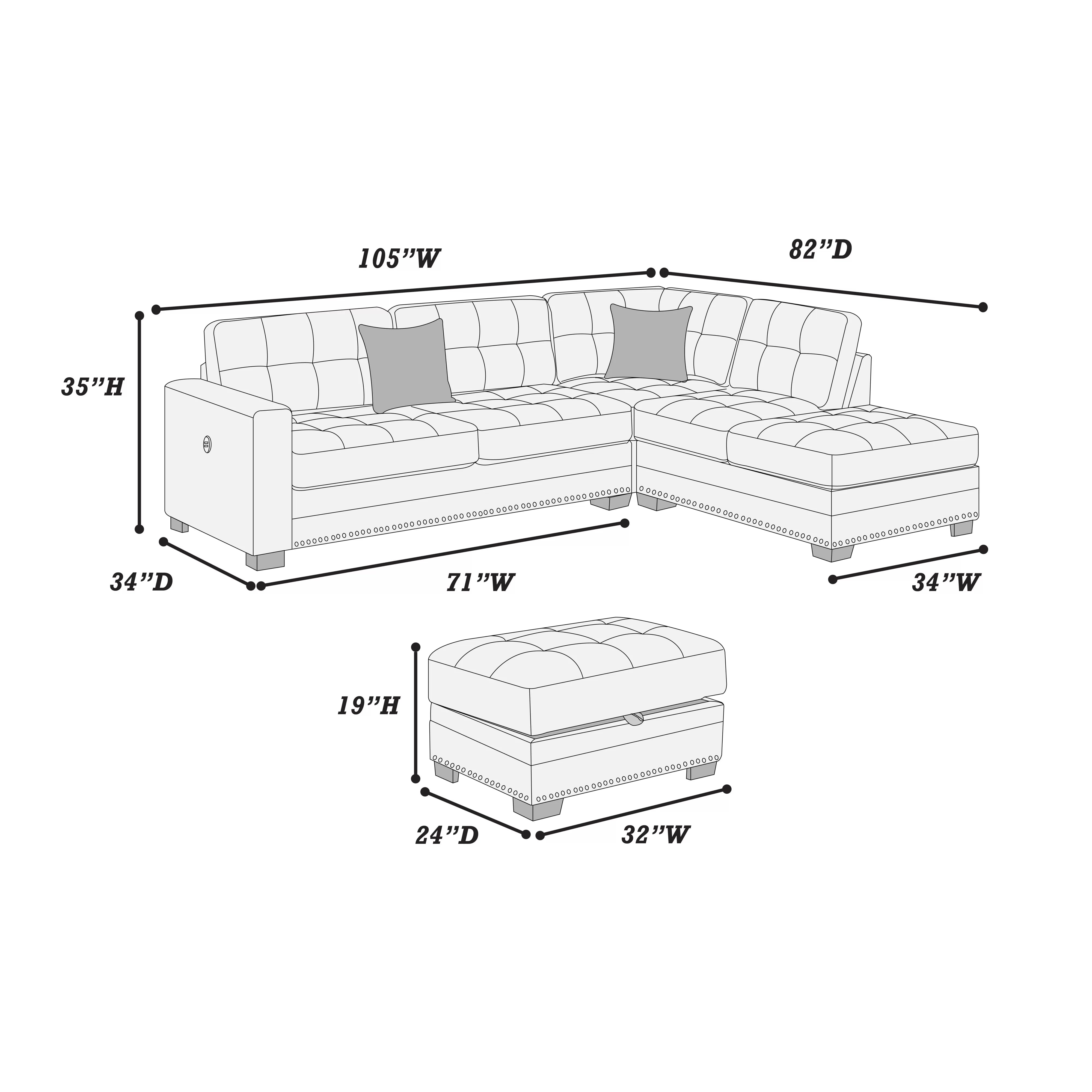 3-Piece Reversible Sectional Set W/ Ottoman ||  F8485 / F8486