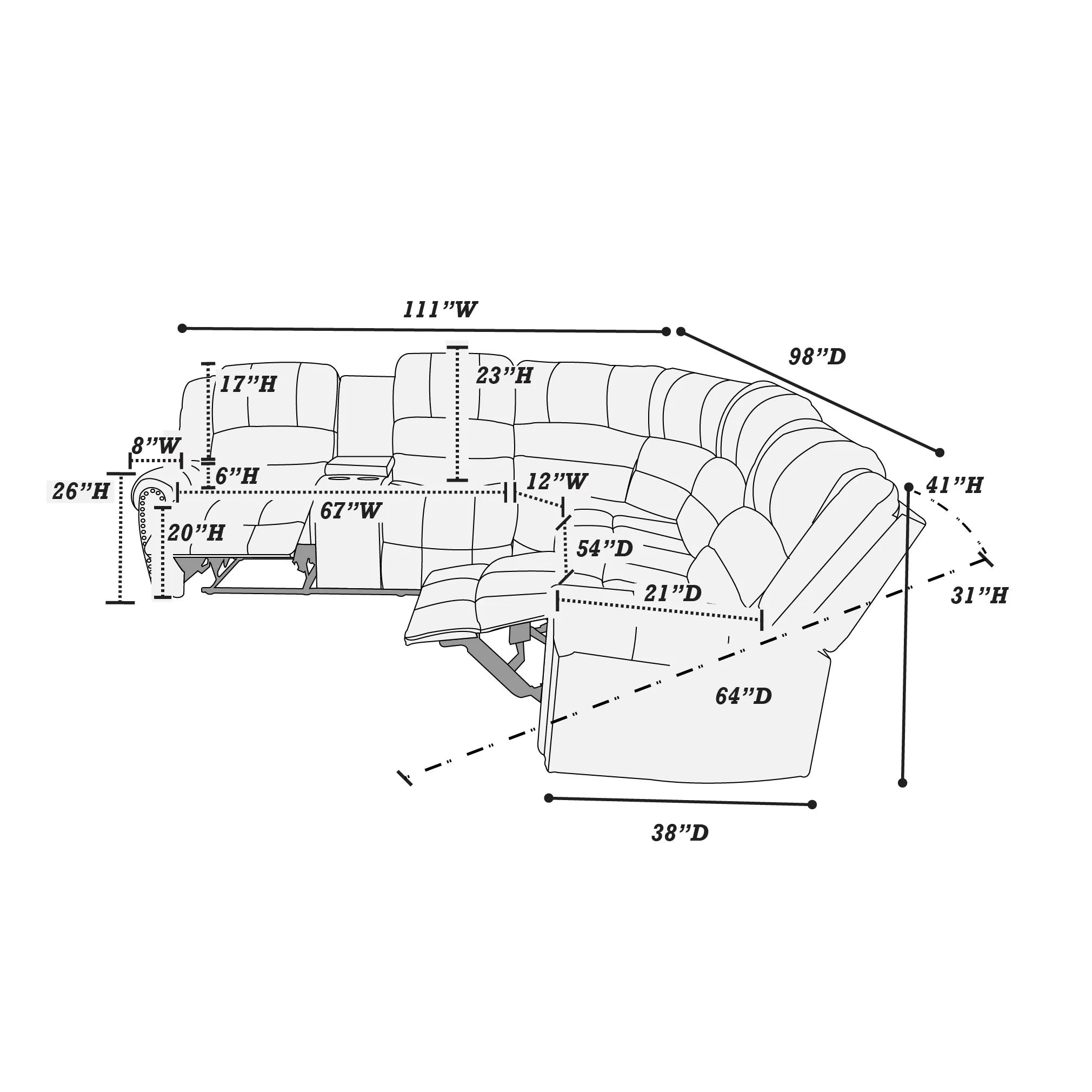 Power Reclining Sectional || F86612