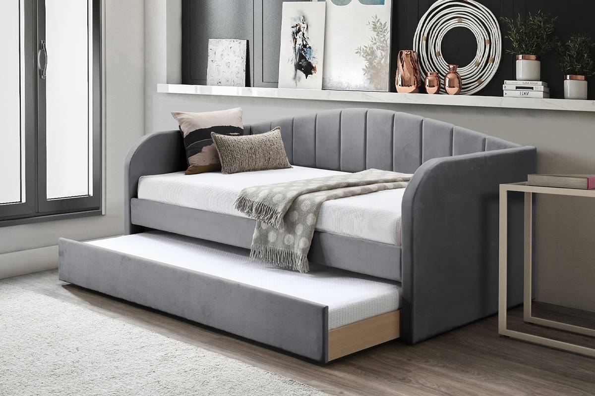 Velvet Material Day Bed With Trundle