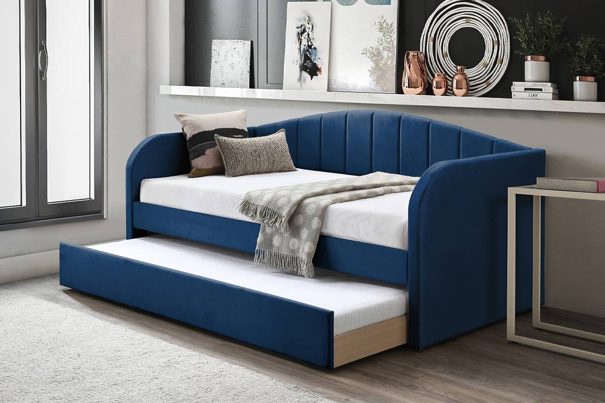 Velvet Material Day Bed With Trundle