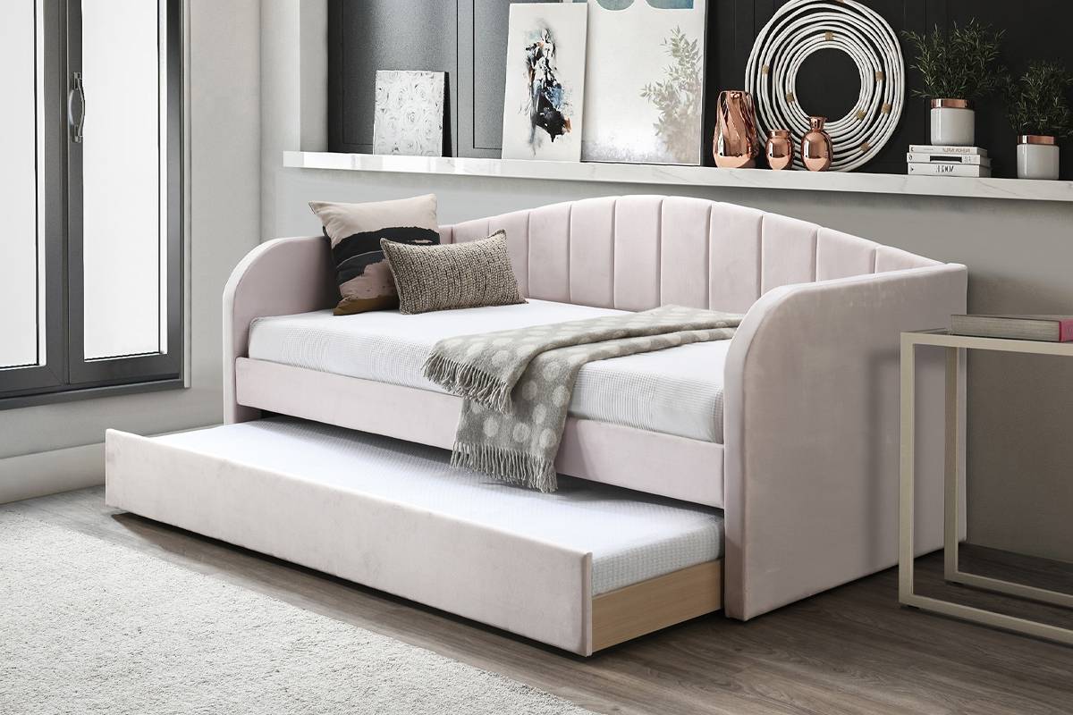 Velvet Material Day Bed With Trundle