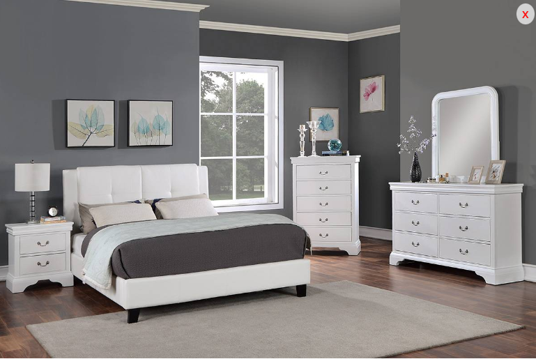 White Faux Leather Bed Frame-F9530Q