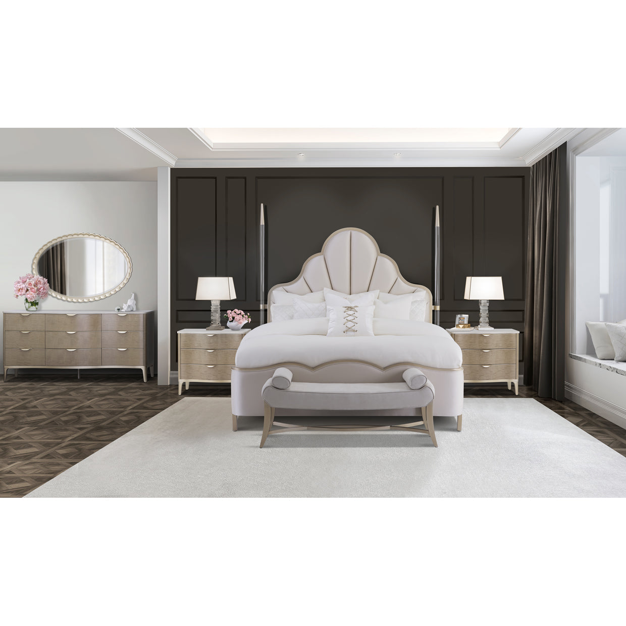 MALIBU CREST Cal King Scalloped Poster Bedroom set (4 Pc)