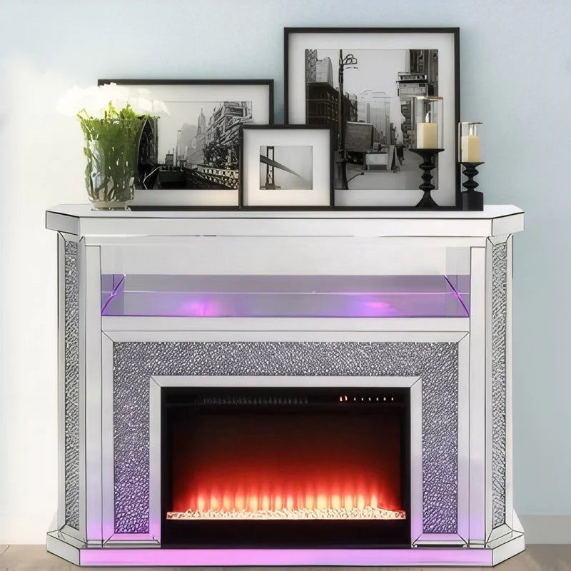 VANITII Crushed Diamonds LED Mirrored Fireplace X-FIRPLS--Lamp-LED-01