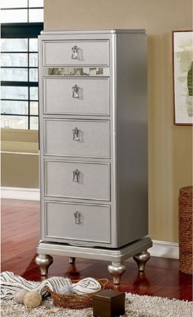 silver dresser chest Furniture of America Avior 5 Drawer Swivel Chest in Silver