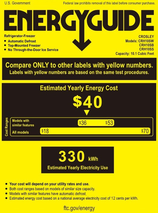 10 cu ft. Crosley Top Mount Refrigerator-CRH10SW/SS