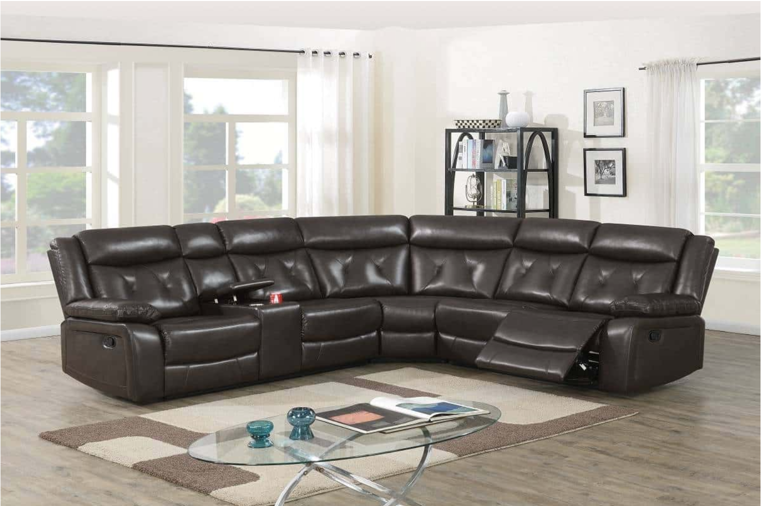 PU Leather 3-Pcs Manual Reclining Sectional Set- Brown or Grey- F8740-50