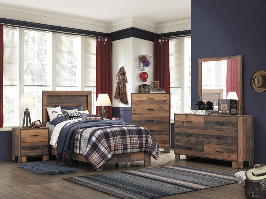 Sidney 5-piece Twin Panel Bedroom Set Rustic Pine- 223141T-S5