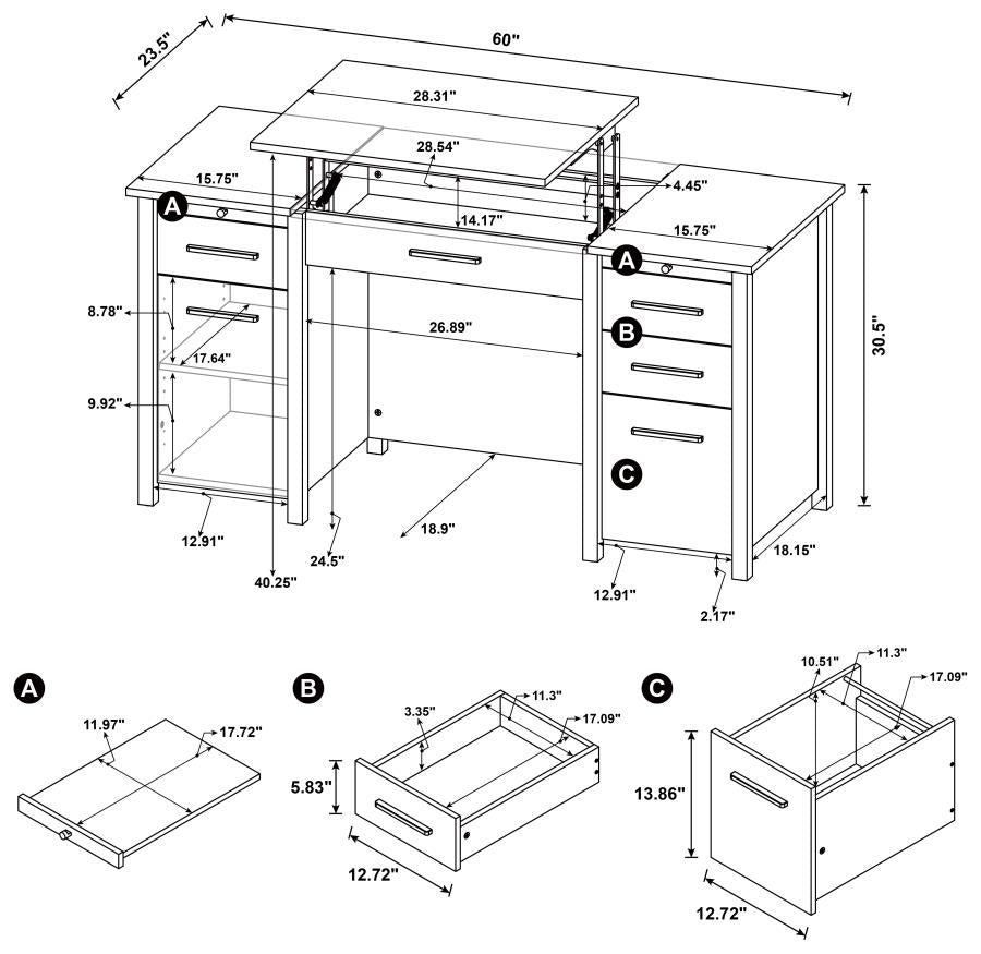 Dylan 4-Drawer Lift Top Office Desk-801573