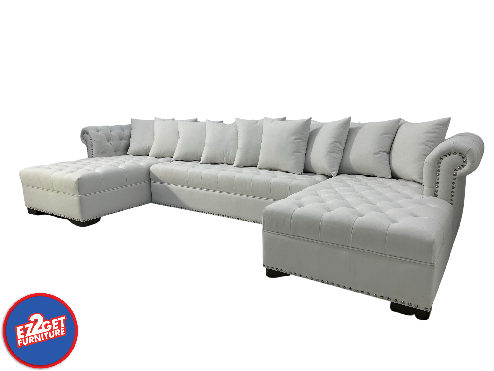 The Kayle White Sectional In suede with tufted seats