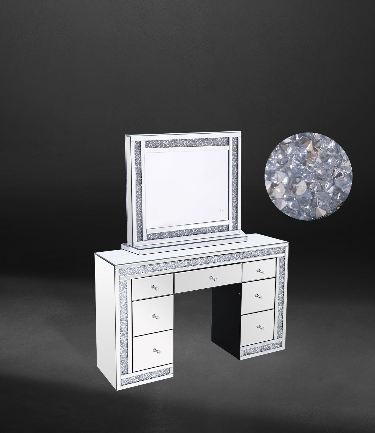 VANITII Crushed Diamonds LED Dressing Table   X-TAB-LED-02-1