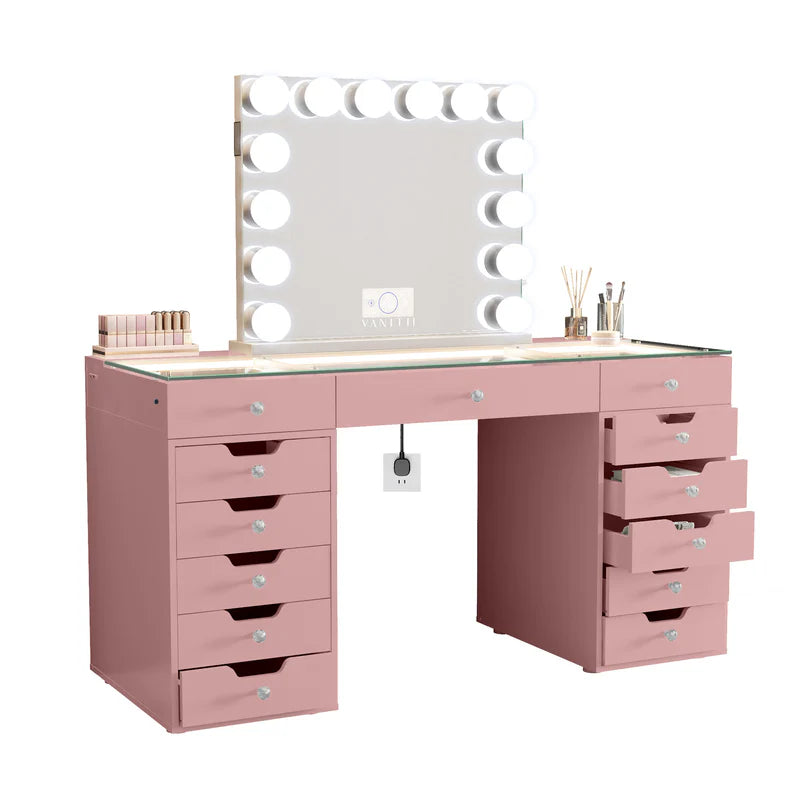 Eva Vanity Desk - 13 Storage Drawers - Pink  VNT-EVA-A01-PINK