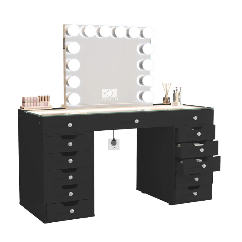 Eva Vanity Desk - 13 Storage Drawers -Black VNT-EVA-A01-BLK Eva Vanity Desk - 13 Storage Drawers -Black VNT-EVA-A01-BLK