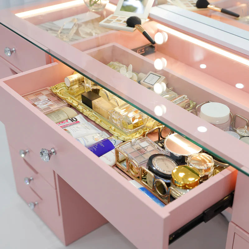 Eva Vanity Desk - 13 Storage Drawers - Pink VNT-EVA-A01-PINK Eva Vanity Desk - 13 Storage Drawers - Pink VNT-EVA-A01-PINK