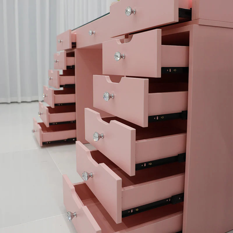 Eva Vanity Desk - 13 Storage Drawers - Pink  VNT-EVA-A01-PINK